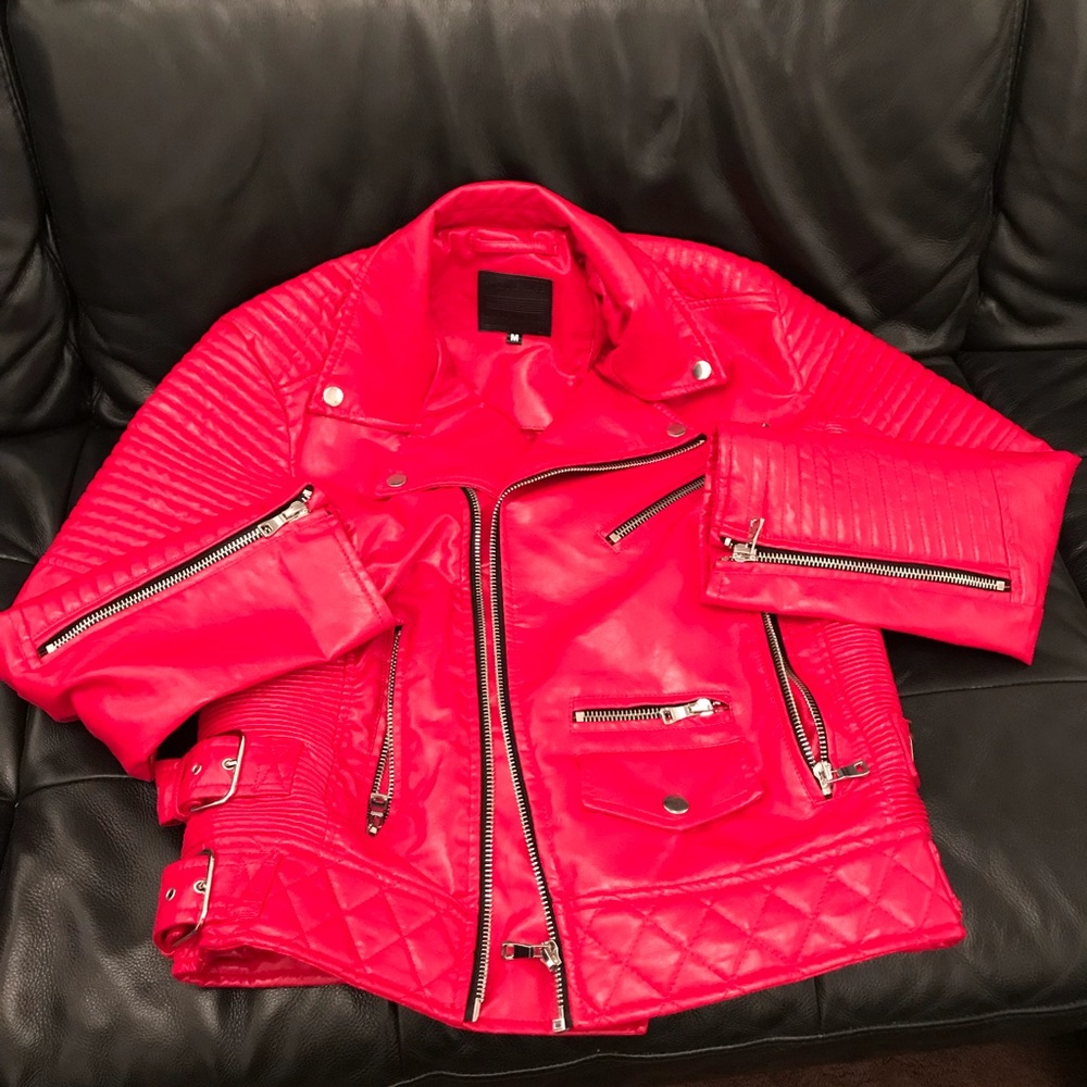 Red leather biker jacket